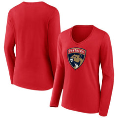 Florida Panthers Women's Primary Logo Long Sleeve V-Neck T-Shirt Red