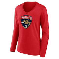 Florida Panthers Women's Primary Logo Long Sleeve V-Neck T-Shirt Red