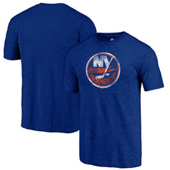 New York Islanders Distressed Logo Tri-Blend T-Shirt Royal
