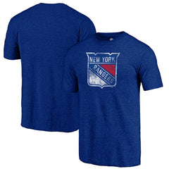 New York Rangers Distressed Logo Tri-Blend T-Shirt Blue