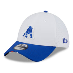 New England Patriots New Era 2025 NFL Training Camp Throwback Logo 39THIRTY Flex Hat - White/Royal for sale