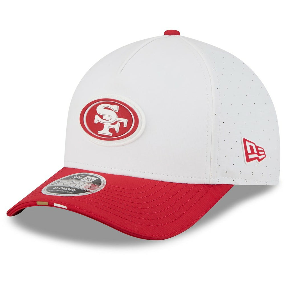 San Francisco 49ers New Era 2025 NFL Training Camp A-Frame 9FORTY Adjustable Hat - White/Scarlet cheap
