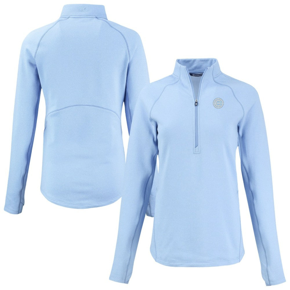 Chicago Cubs Cutter & Buck Women's Peshastin Eco Fleece Recycled Half-Zip Jacket - Heather Powder Blue