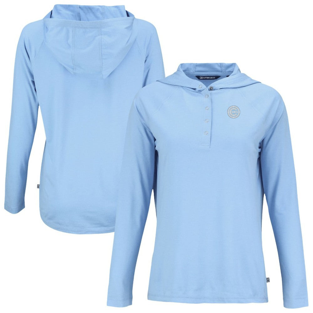 Chicago Cubs Cutter & Buck Women's Coastline Epic Comfort Eco Recycled Long Sleeve Hoodie T-Shirt - Powder Blue