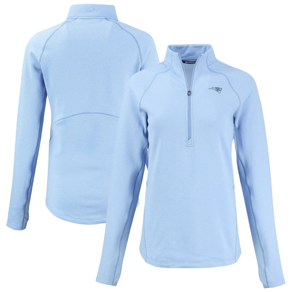 New England Patriots Cutter & Buck Women's Peshastin Eco Fleece Recycled Half-Zip Top - Powder Blue for sale