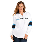 Utah Mammoth G-III 4Her by Carl Banks Women's Goal Zone Long Sleeve Lace-Up Hoodie T-Shirt White