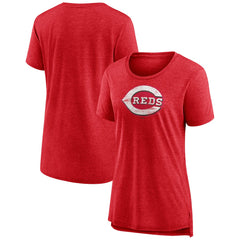 Cincinnati Reds Women's Weathered Official Logo Tri-Blend T-Shirt - Red