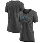 Miami Marlins Women's Weathered Official Logo Tri-Blend T-Shirt - Gray