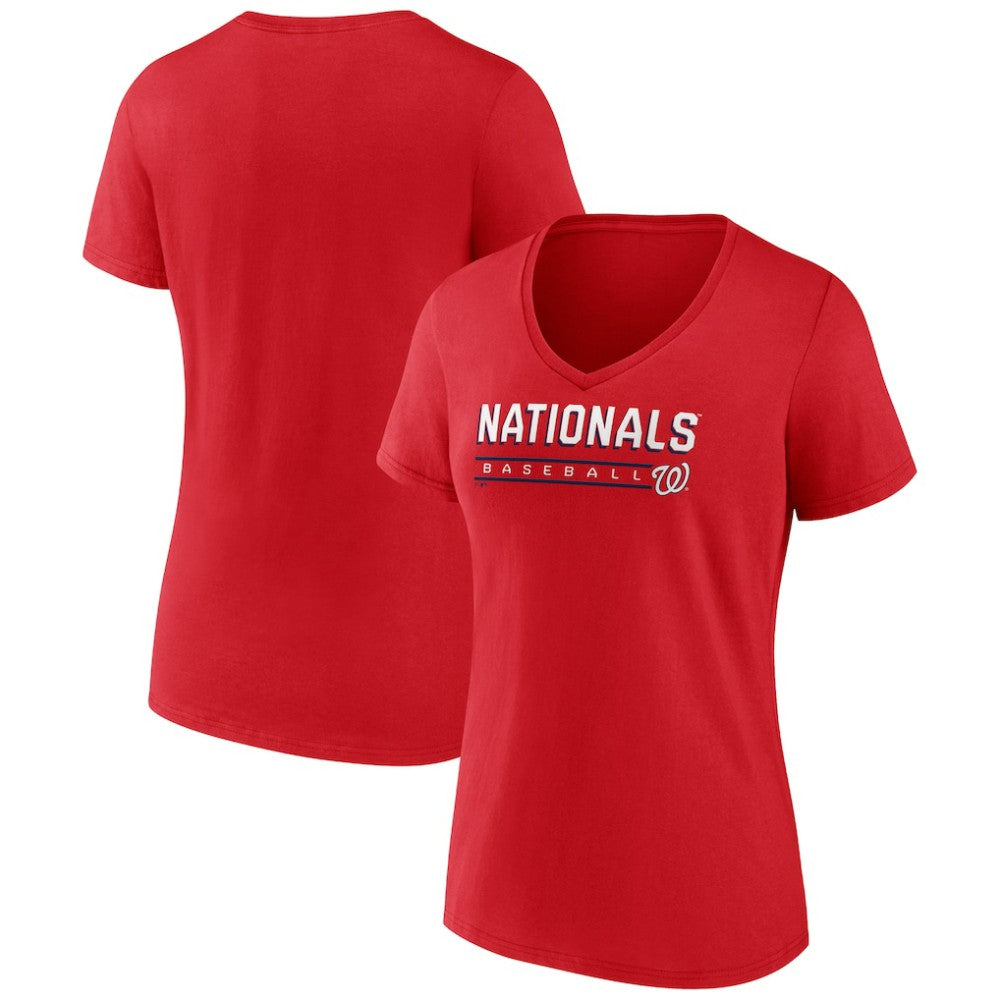 Washington Nationals Women's Primary Play V-Neck T-Shirt - Red