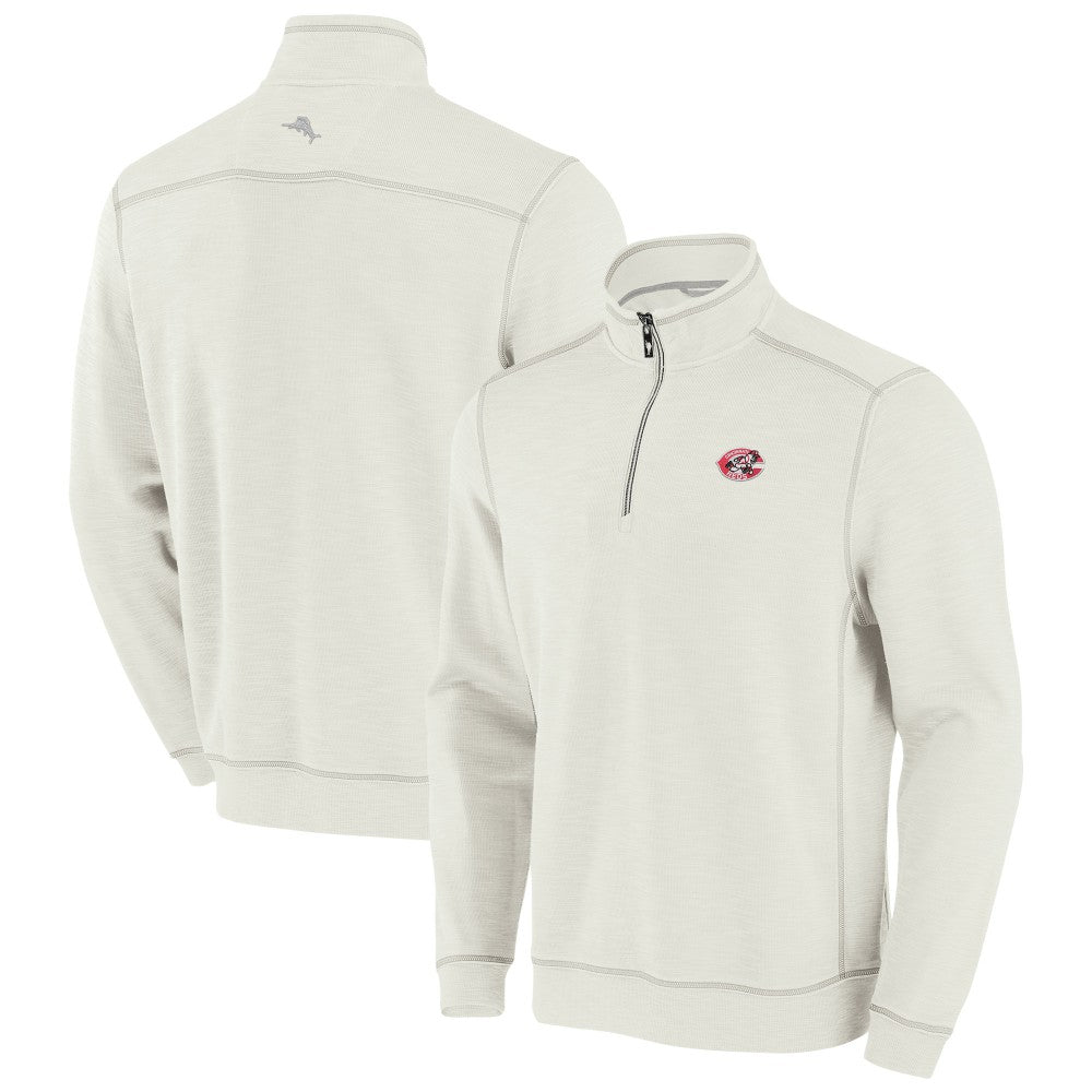 Cincinnati Reds Tommy Bahama Sport Tobago Bay Tri-Blend Half-Zip Sweatshirt - Cream
