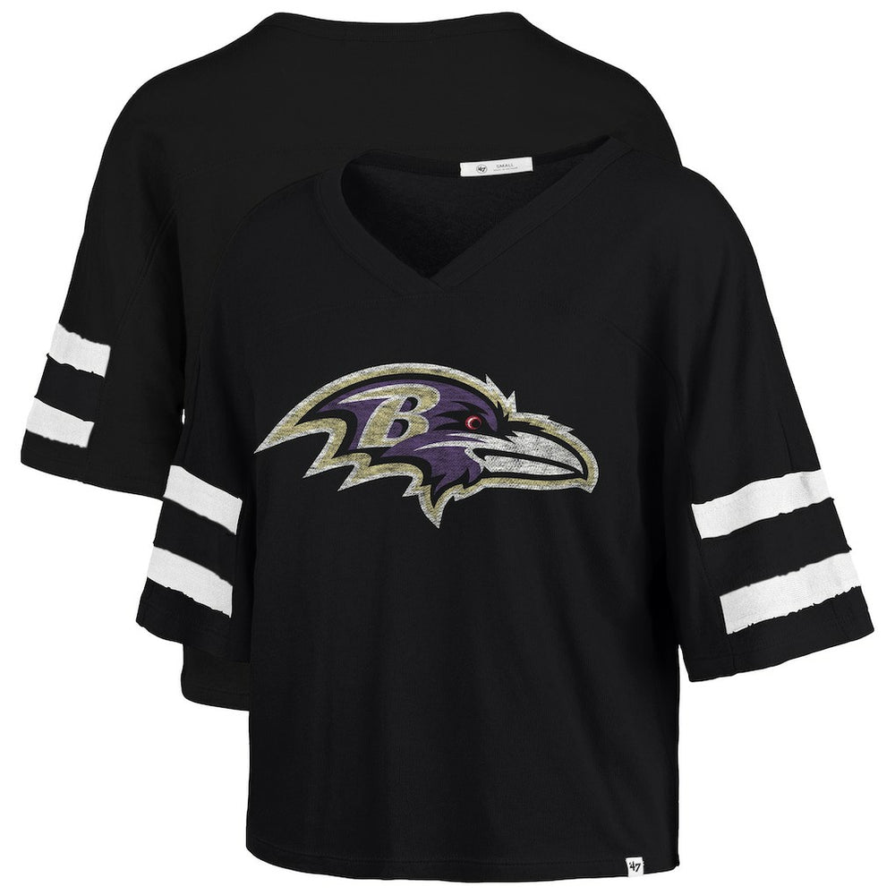 Baltimore Ravens '47 Women's Premier Scout Cropped V-Neck T-Shirt - Black discount