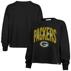 Green Bay Packers '47 Women's Muse Sydney Long Sleeve Cropped T-Shirt - Black for sale