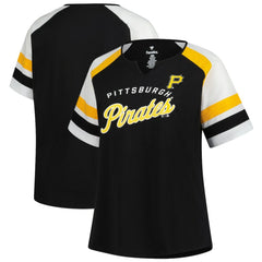 Pittsburgh Pirates Profile Women's Plus Sized Arched Notch Neck T-Shirt - Black