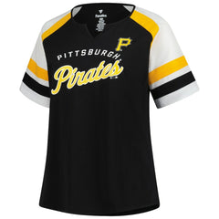 Pittsburgh Pirates Profile Women's Plus Sized Arched Notch Neck T-Shirt - Black