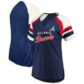 Atlanta Braves Profile Women's Arched Notch Neck T-Shirt - Navy
