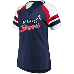 Atlanta Braves Profile Women's Arched Notch Neck T-Shirt - Navy