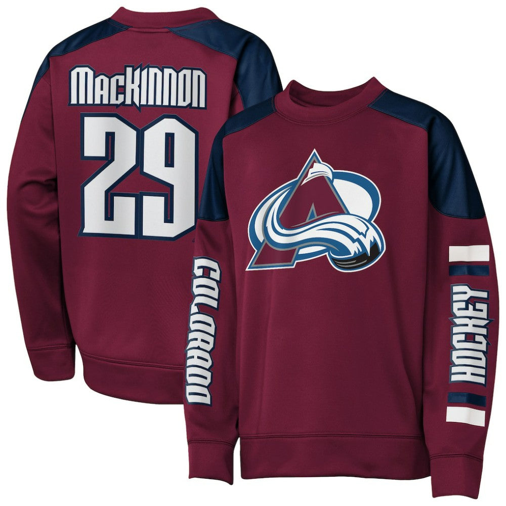 Nathan MacKinnon Colorado Avalanche Outerstuff Youth Best Defense Name & Number Crewneck Sweatshirt Burgundy