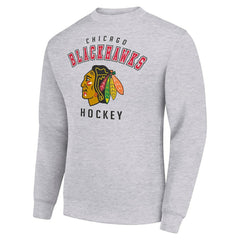 Chicago Blackhawks Men's Starter Team Logo Fleece Pullover Sweatshirt Heather Gray