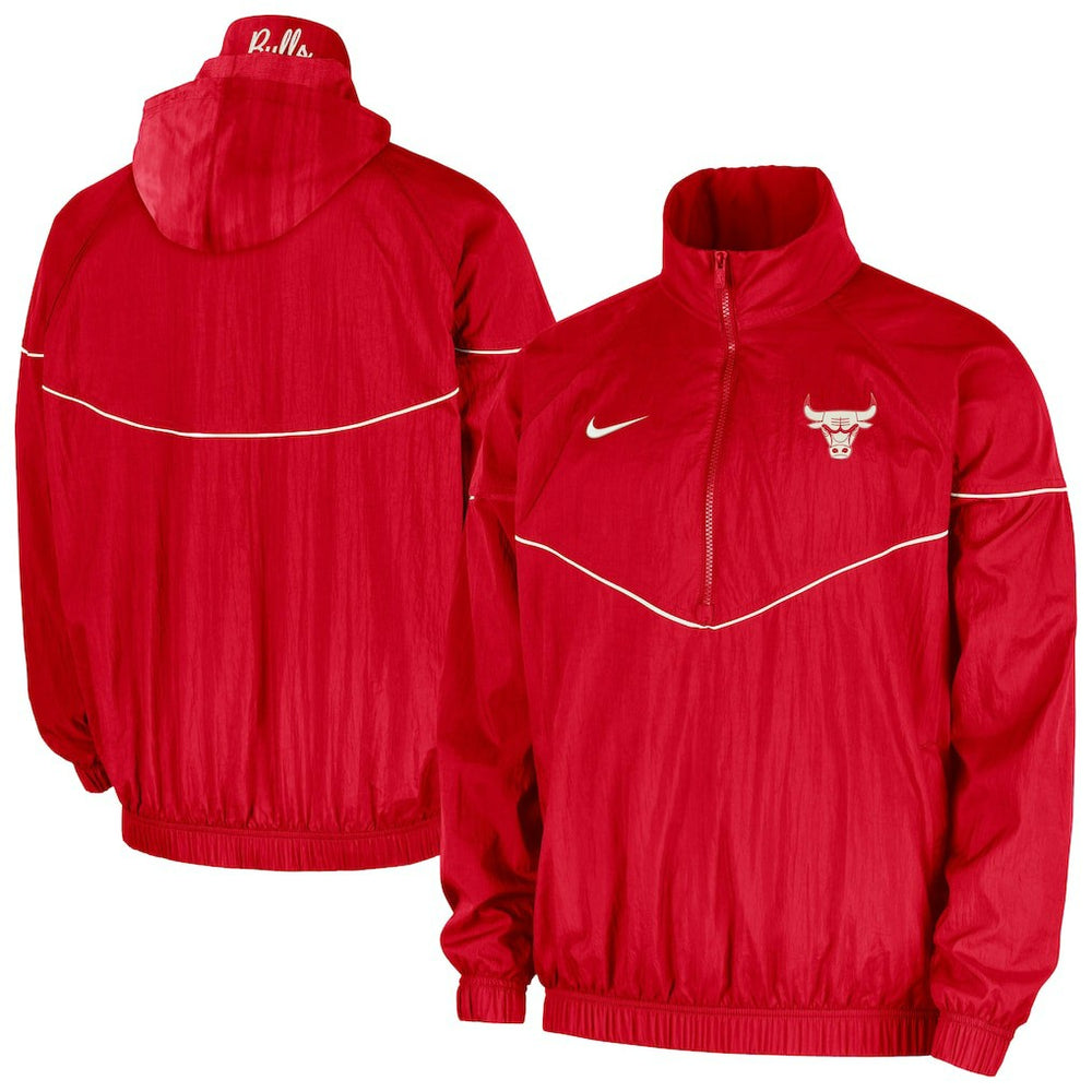 Chicago Bulls Courtside Windrunner Woven Half-Zip Hooded Jacket - Red | Nike for sale