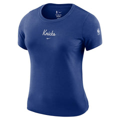 New York Knicks Women's Courtside Modest Cropped Tri-Blend T-Shirt - Blue | Nike discount