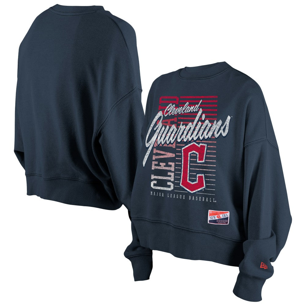 Cleveland Guardians Women's Boxy Mineral Wash Dolmen Sleeve Cropped Sweatshirt - Navy | New Era