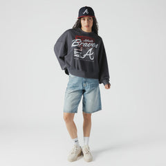 Atlanta Braves Women's Boxy Mineral Wash Dolmen Sleeve Cropped Sweatshirt - Navy | New Era