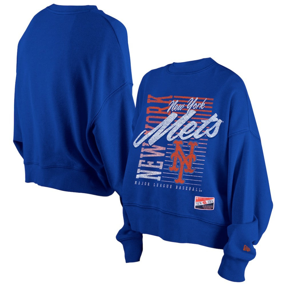 New York Mets Women's Boxy Mineral Wash Dolmen Sleeve Cropped Sweatshirt - Royal | New Era