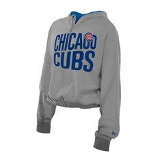 Chicago Cubs Women's Reversed Out French Terry Quarter-Zip Banded Crop Hoodie - Heather Gray | New Era