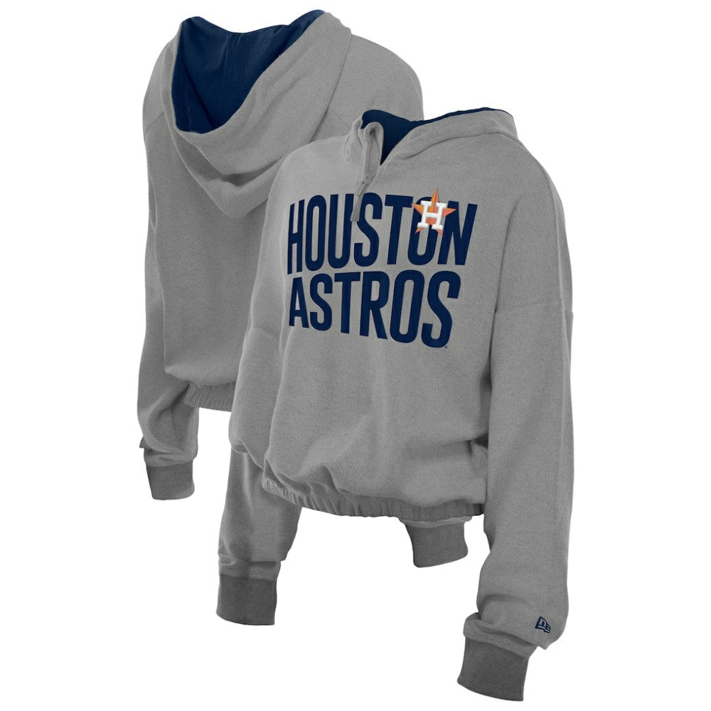 Houston Astros Women's Reversed Out French Terry Quarter-Zip Banded Crop Hoodie - Heather Gray | New Era