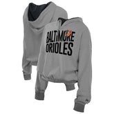 Baltimore Orioles Women's Reversed Out French Terry Quarter-Zip Banded Crop Hoodie - Heather Gray | New Era