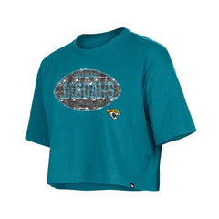 Jacksonville Jaguars New Era Girl's Flip Sequin Boxy T-Shirt - Teal discount