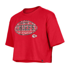 Kansas City Chiefs New Era Girl's Flip Sequin Boxy T-Shirt - Red cheap