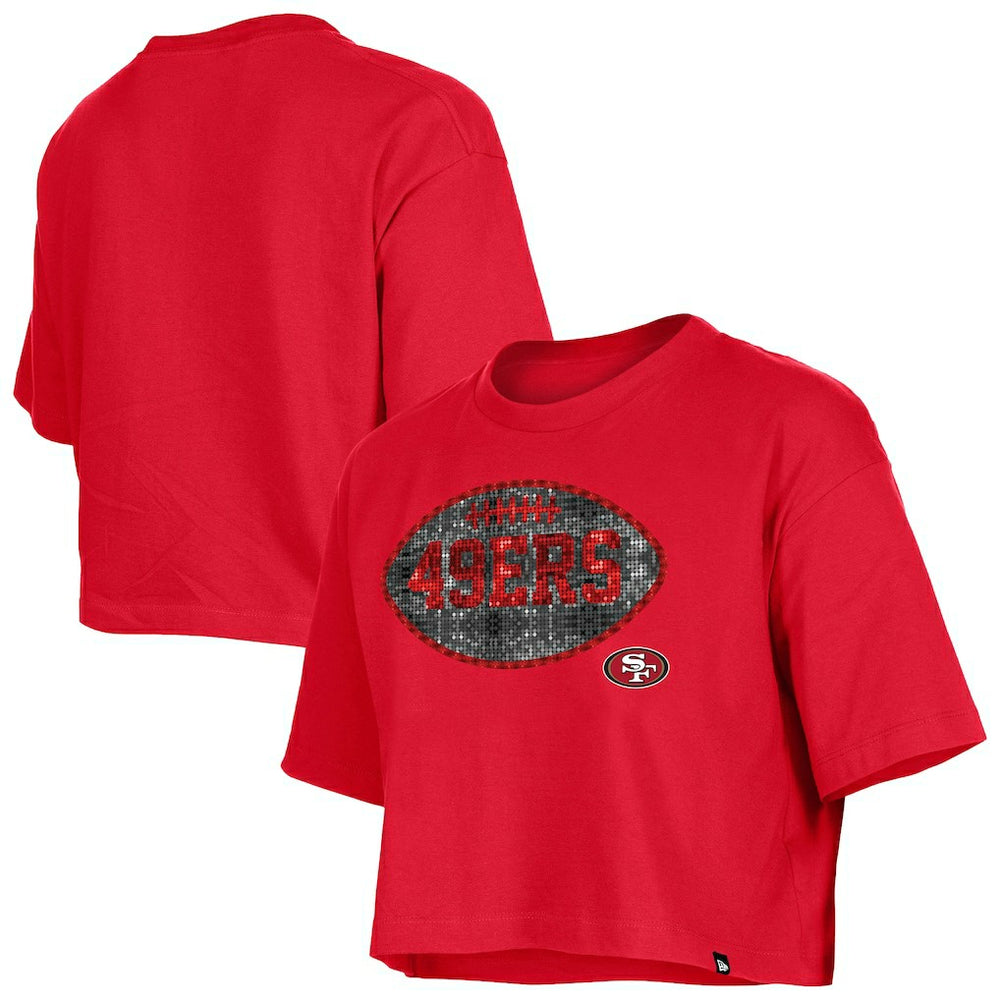 San Francisco 49ers New Era Girl's Flip Sequin Boxy T-Shirt - Scarlet for sale