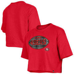 San Francisco 49ers New Era Girl's Flip Sequin Boxy T-Shirt - Scarlet for sale