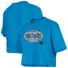 Carolina Panthers New Era Girl's Flip Sequin Boxy T-Shirt - Blue online