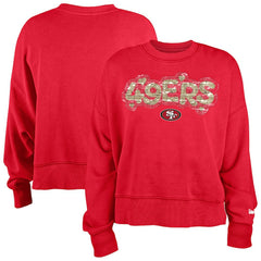 San Francisco 49ers New Era Girl's Flip Sequin Sweatshirt - Scarlet for sale