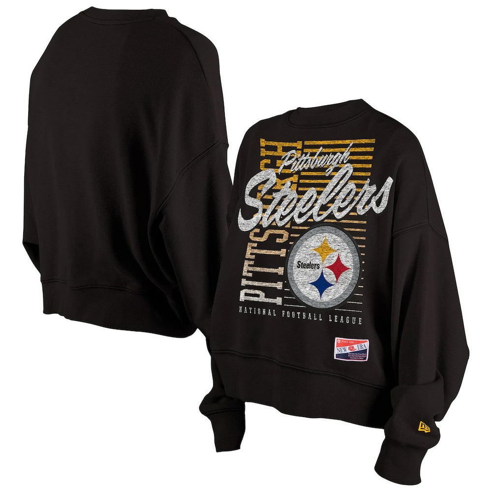Pittsburgh Steelers New Era Women's Oversized Throwback Mineral Wash Crew Neck Sweatshirt - Black online
