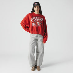 San Francisco 49ers New Era Women's Oversized Throwback Mineral Wash Crew Neck Sweatshirt - Scarlet discount