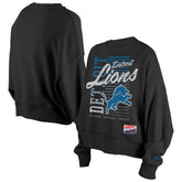 Detroit Lions New Era Women's Oversized Throwback Mineral Wash Crew Neck Sweatshirt - Black cheap