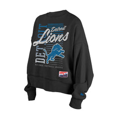 Detroit Lions New Era Women's Oversized Throwback Mineral Wash Crew Neck Sweatshirt - Black cheap