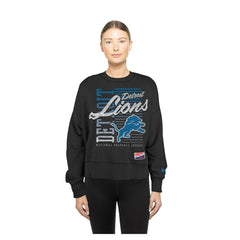 Detroit Lions New Era Women's Oversized Throwback Mineral Wash Crew Neck Sweatshirt - Black cheap