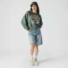 Green Bay Packers New Era Women's Oversized Throwback Mineral Wash Crew Neck Sweatshirt - Green cheap