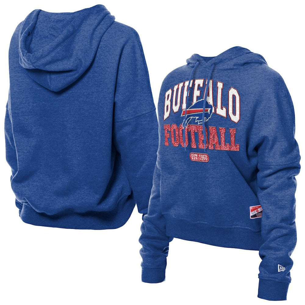 Buffalo Bills New Era Women's Throwback Boxy Hoodie Sweatshirt - Royal cheap