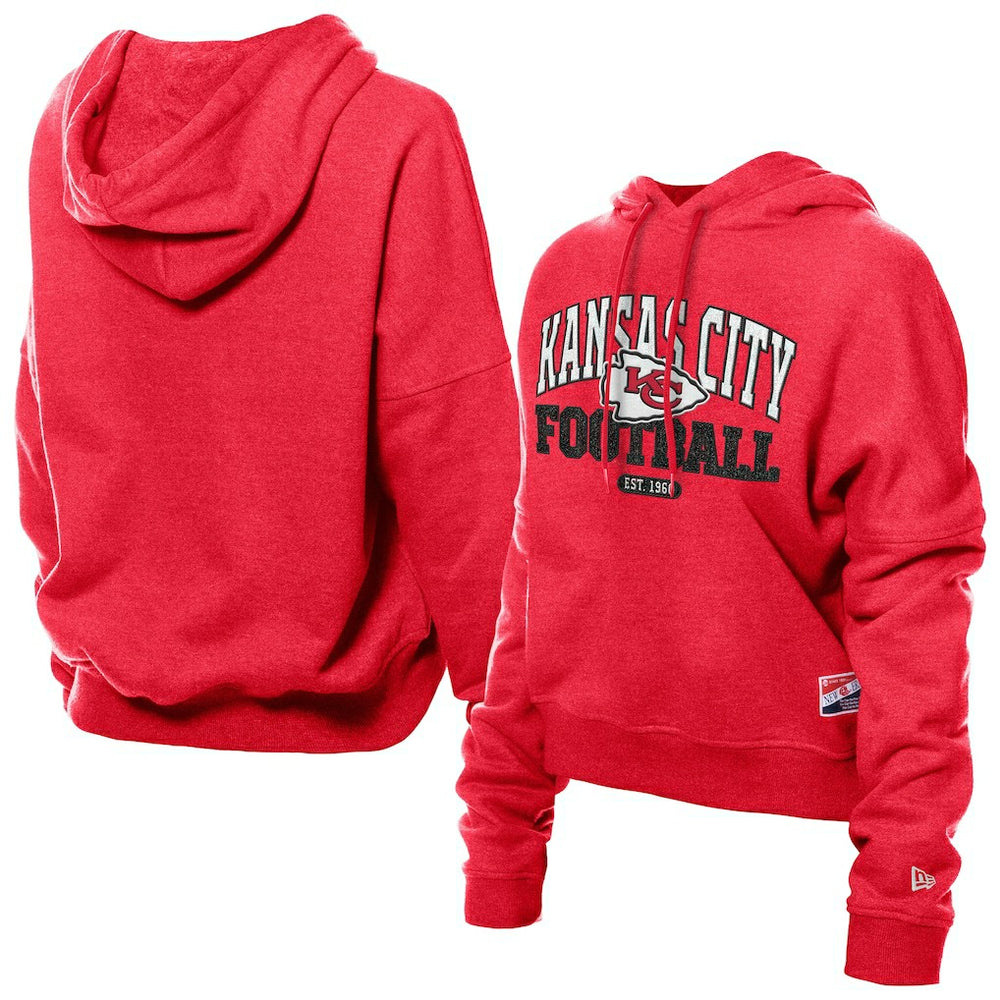 Kansas City Chiefs New Era Women's Throwback Boxy Hoodie Sweatshirt - Red on sale