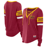 Washington Commanders New Era Women's Throwback Lace-Up Long-Sleeve T-Shirt - Burgundy for sale