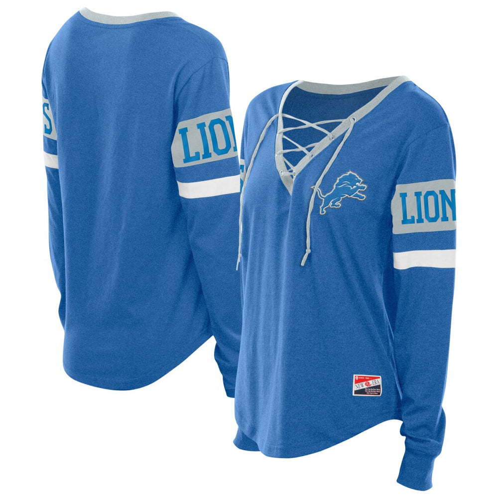 Detroit Lions New Era Women's Throwback Lace-Up Long-Sleeve T-Shirt - Blue on sale