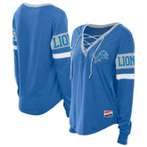 Detroit Lions New Era Women's Throwback Lace-Up Long-Sleeve T-Shirt - Blue on sale