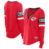 Kansas City Chiefs New Era Women's Throwback Lace-Up Long-Sleeve T-Shirt - Red outlet
