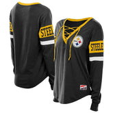 Pittsburgh Steelers New Era Women's Throwback Lace-Up Long-Sleeve T-Shirt - Black for sale