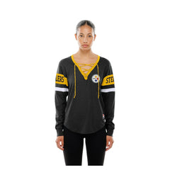Pittsburgh Steelers New Era Women's Throwback Lace-Up Long-Sleeve T-Shirt - Black for sale